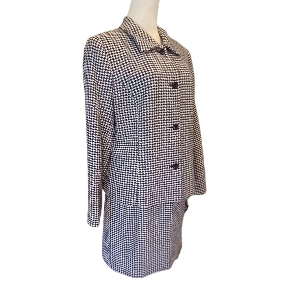 Vintage Wool Tweed Suit Black and White Herringbone Check 12/14